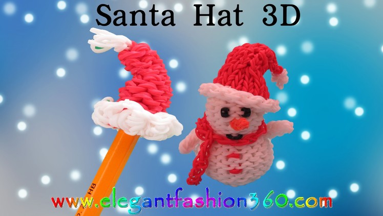 Rainbow Loom Christmas 3D Santa Hat.Pencil Topper Charm - How to Loom bands Tutorial Santa Claus
