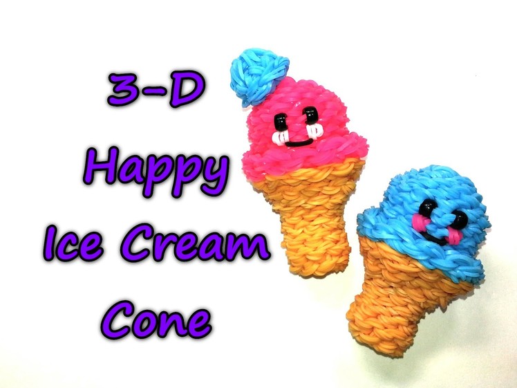 3-D Happy Ice Cream Cone Tutorial by feelinspiffy (Rainbow Loom)