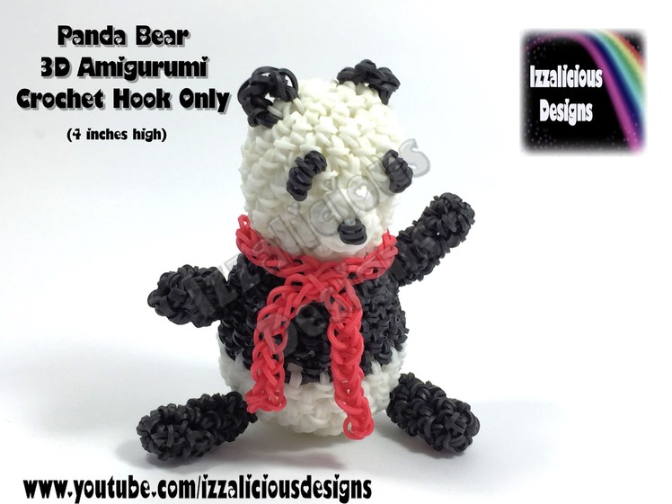 Rainbow Loom 3D Panda Bear Amigurumi.Loomigurumi Figure.Doll.Toy - Hook Only Loomless (Loom-less)
