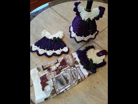 Crochet Wine Vintage Dress Towel Topper Set DIY Tutorial