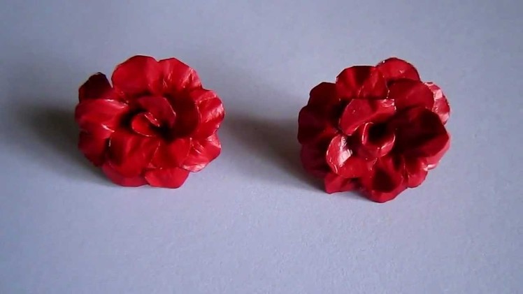 Handmade Jewelry - Paper Rose Earrings (Maroon Red)
