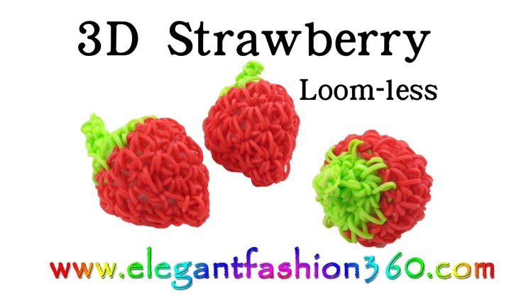 Rainbow Loom Strawberry 3D(Hook) - How to Loom Bands Tutorial Food Series