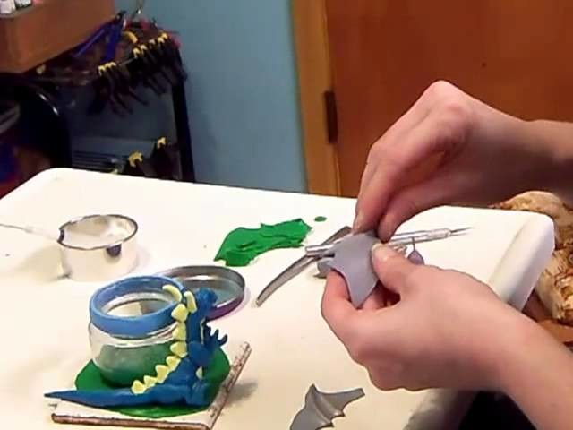 How To Make a Dragon Candle Holder From Polymer Clay- Part 4 The Dragon's Spines and Wings
