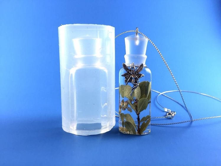 Making Resin Jewelry Pendant, Mini Flacon With Real Flowers. Clear Silicone Mold by ALAMOULD.