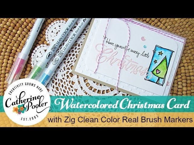 Watercolored Christmas Card with Zig Clean Color Real Brush Markers