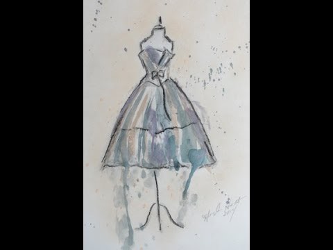 Art Dress hand Drawing with Water Color Tutorial