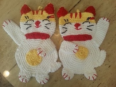Helenmay Crochet Easy Lucky Cat Pot-holder Hot Pad DIY Tutorial