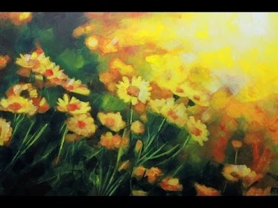 How to paint a Field of Flowers: Acrylic Landscape painting Lesson. | Daisies Field by Samuel Durkin