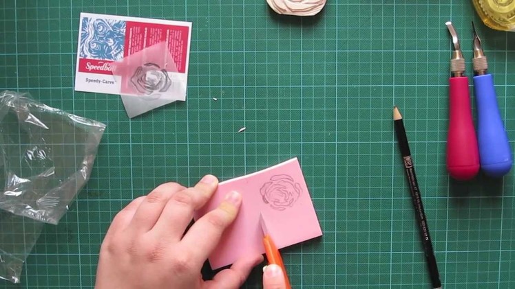 Valentine - how to carve your own stamp from rubber - valentine rose carving