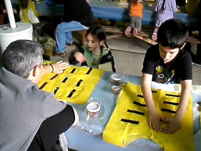 Eric and Shakked making Bee costumes