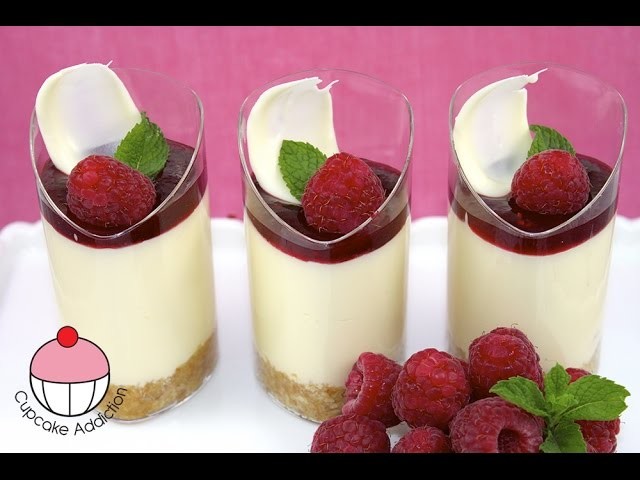 Raspberry Dessert Cups with White Chocolate Cheesecake - Recipe by Cupcake Addiction