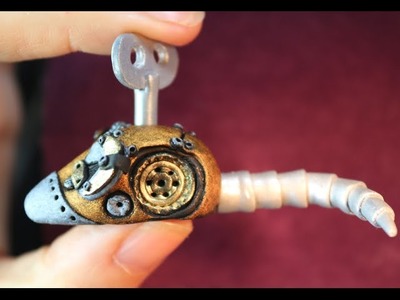 Steampunk-inspired, Polymer clay clockwork mouse.