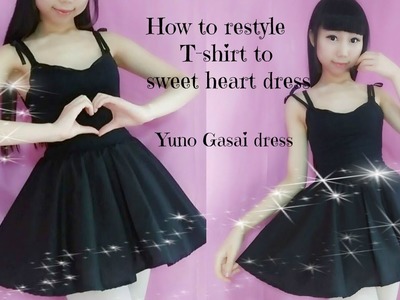 DIY-How to restyle T- shirt to sweet heart dress(easy)- Anime Yuno Gasai inspired costume