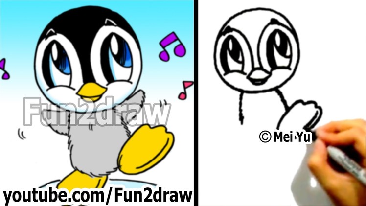 Easy Things to Draw - How to Draw a Cartoon Baby Penguin - Cute Drawings Art Lessons - Fun2draw