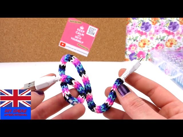 Easy Tutorial: Loom Bands Cover For Charger Cable - DIY Rainbow Loom English