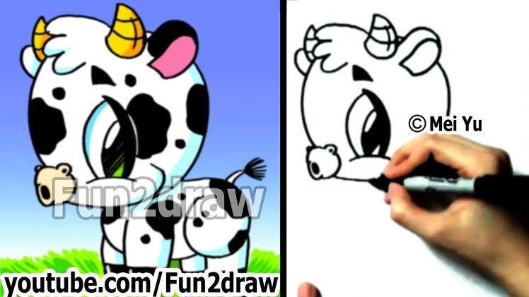 Fun2draw - How to Draw a Cow - Drawing Lessons - Easy Drawings