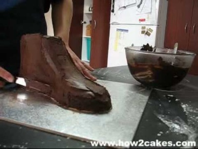 How to carve and ganache a sports shoe out of cake www.how2cakes.com