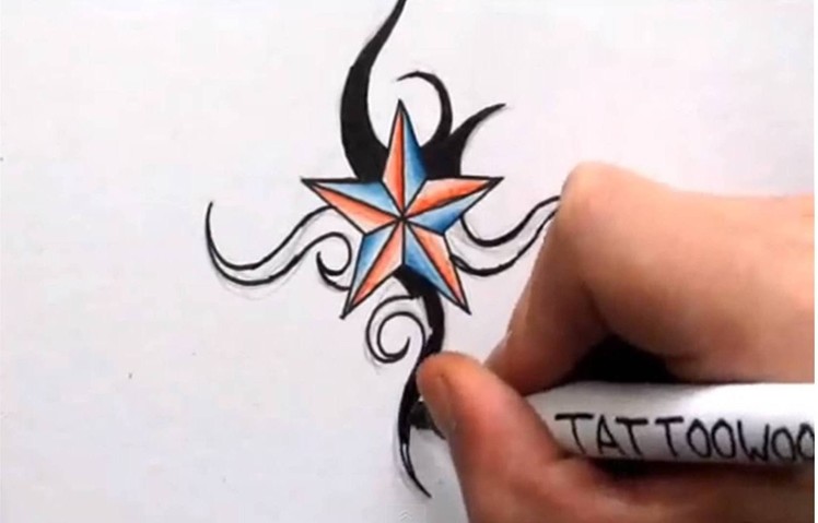 How To Draw a Nautical Star - Shading in Color and Tribal Design