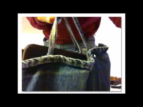 How to make hand bag DIY from legs cut off denim blue jeans