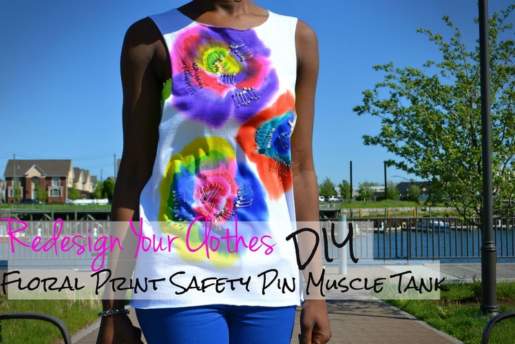 (RYC) 6:DIY Floral Print Safety Pin Muscle Tank