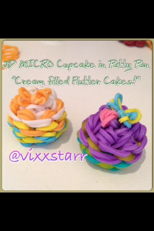 3D MICRO "Cream filled Flutter Cake" Charm (Cupcake in Patty Pan Rainbow Loom Tutorial)