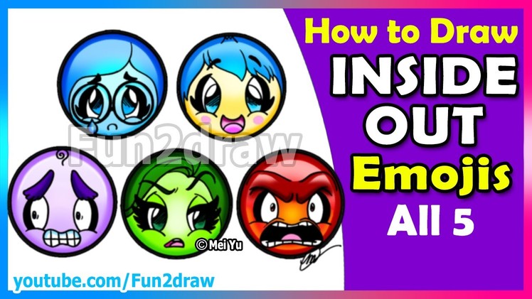 AMAZING! How to Draw Inside Out Joy Sadness Anger Fear Disgust Emojis - Fun2draw