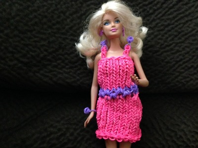 Beautiful Pink.Purple Dress for Barbie, using Rainbow Loom - By Rajshree