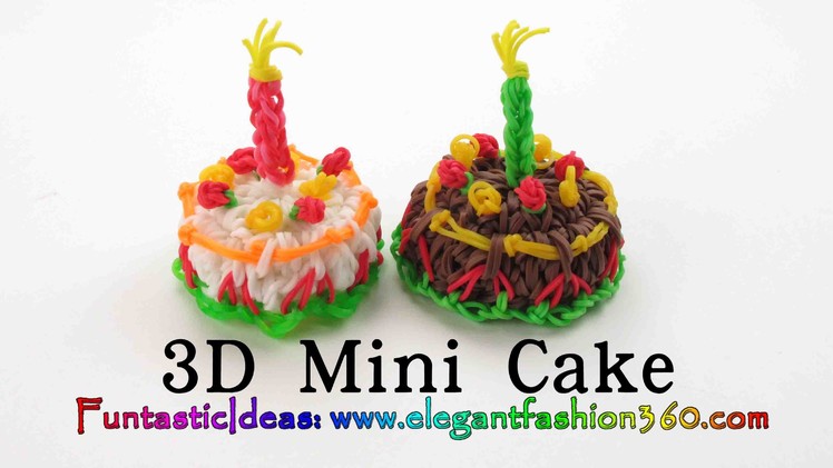 Rainbow Loom Mini Cake 3D Charms - How to loom bands tutorial