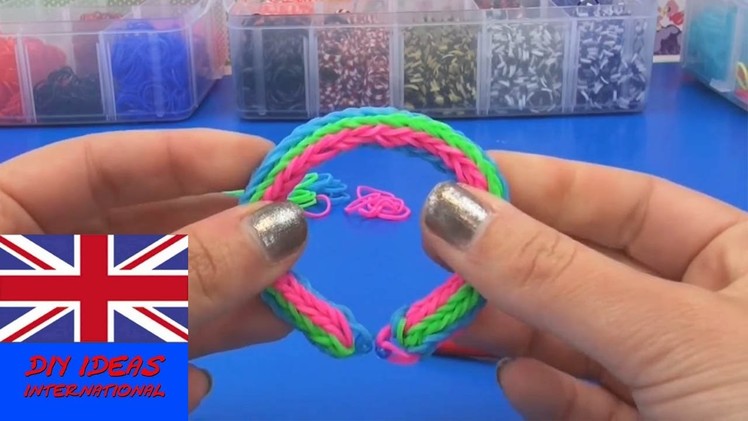 Tutorial tripple cross fishtail bracelet with loom bands - How to make a rainbow loom triple