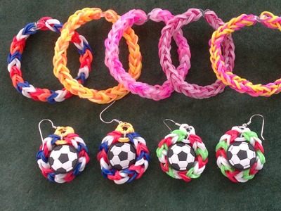 Beading4perfectionists: Rubber bands looming with hook #4. Make soccer ball earrings