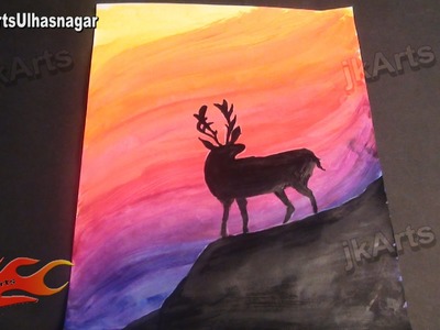 Deer Silhouette sunset Printing | How to Acrylic Painting | JK Arts 594