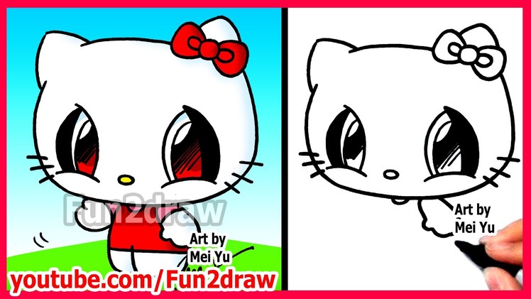 How to Draw Cartoon Characters - Hello Kitty - Fun2draw Easy drawings