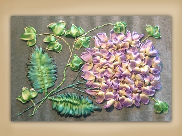 How to embroider a silk ribbon hydrangea and ivy group