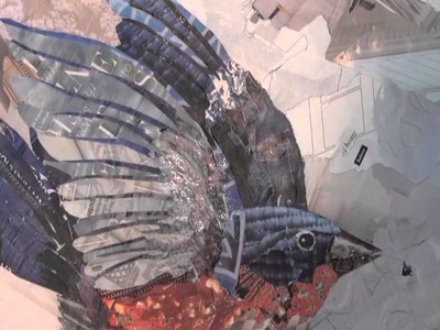 Timelapsed bird collage painted with magazine paper by Akron Artist, Deborah Shapiro