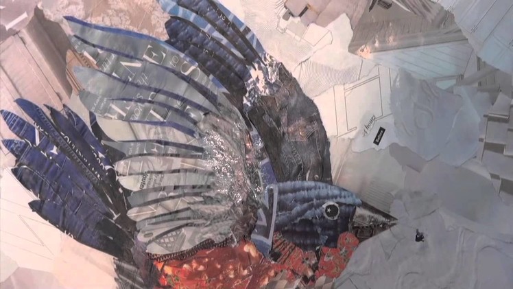 Timelapsed bird collage painted with magazine paper by Akron Artist, Deborah Shapiro