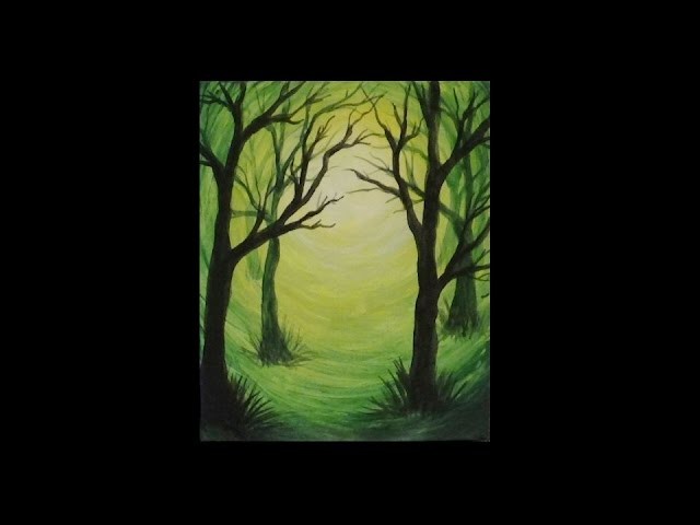 Acrylic Silhouette Painting - Green Forest Light
