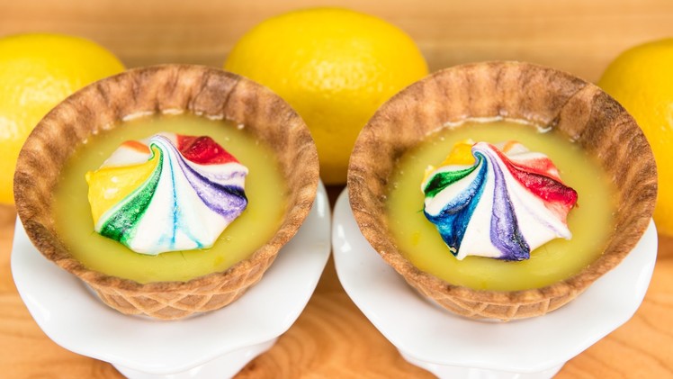 Mini Lemon Pies with Rainbow Meringue Cookies from Cookies Cupcakes and Cardio