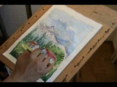 Watercolor painting of a landscape