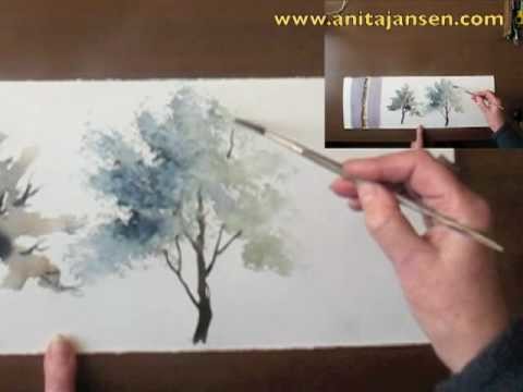 Watercolour demo - Aquarelle   "How to paint trees Part II"