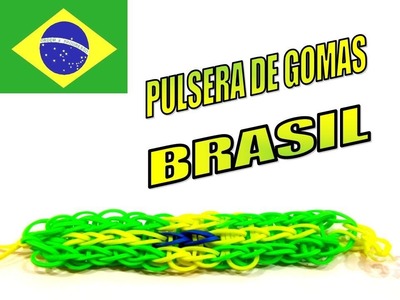COMO HACER PULSERA DE GOMAS COLORES BANDERA BRASIL.HOW TO MAKE RUBBER BRACELET BRAZIL FLAG.