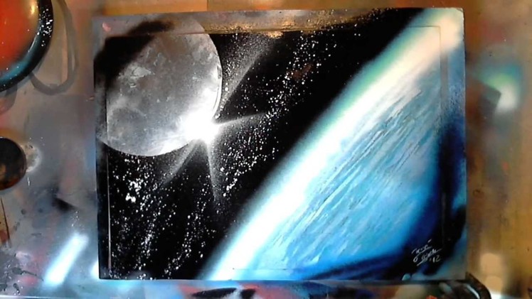 Earth & Moon - Spray Paint Art by René Schell