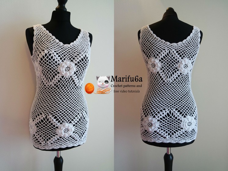How to crochet top tunic with roses pattern tutorial by marifu6a