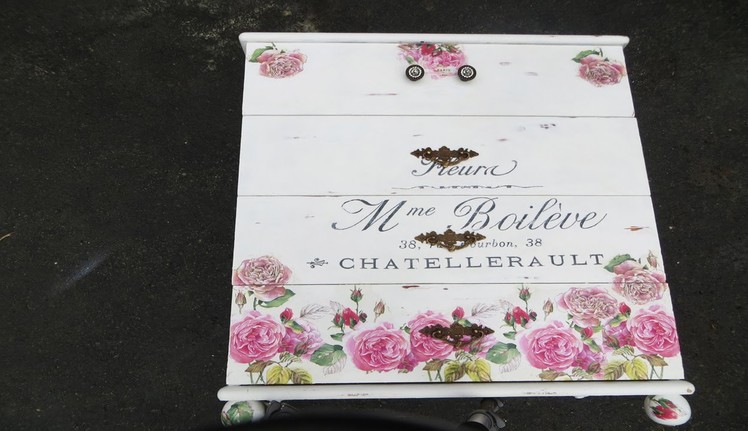 How to Decoupage Furniture a Dresser French Script flowers