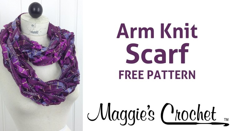 Arm Knit Starbella Lace & Starry Night Ribbon Yarn Purple Cowl Scarf - Right Handed