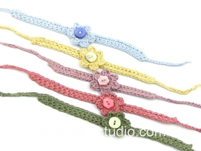 DROPS Crocheting Tutorial: How to work a bracelet with flower