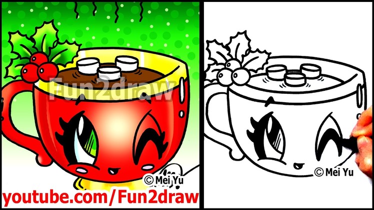 How to Draw Food + Drinks - Hot Chocolate with Marshmallows - Fun2draw Art