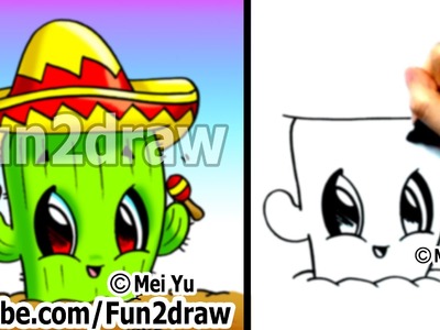 Mexican - Cactus with Sombrero Drawing - dibujos animados dibujo tutorial - Easy Drawings - Fun2draw