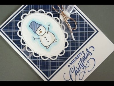 Plaid Background Snowman Card - Stamping Technique- Card Making