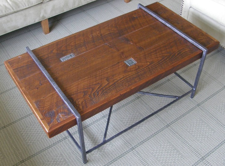 Reclaimed Wood Coffee Table Top with Metal Base
