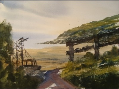 Watercolour painting demo from a photo I took of Brean Down